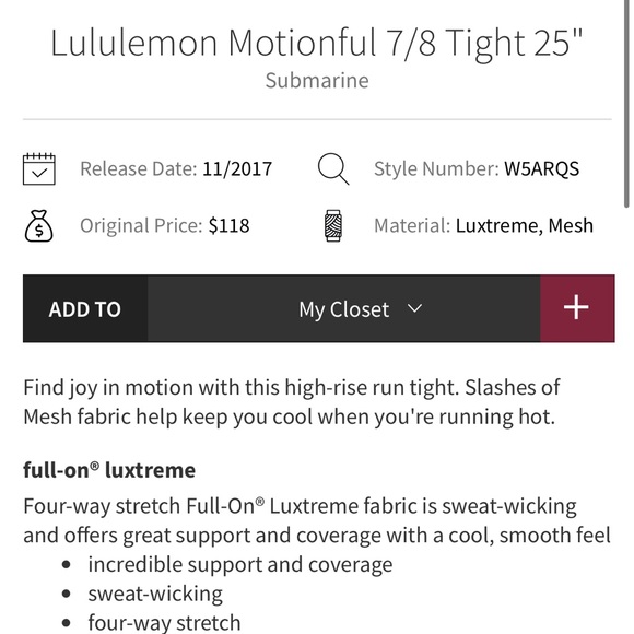 Lululemon Motionful 7/8 Tight in Submarine - Picture 4 of 10
